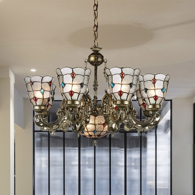 Bronze Beaded Ceiling Chandelier Tiffany-Style 9/11 Bulbs Seeded Glass Suspension Pendant Light for Living Room