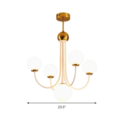 Bubble Hanging Chandelier Modernist White Glass 5/7 Heads Gold Pendant Light Fixture with Curved Metal Arm