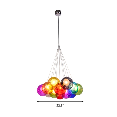 Chrome Globe Pendant Chandelier Modernist Colorful Dimpled Blown Glass 10/15/25 Lights Hanging Ceiling Light