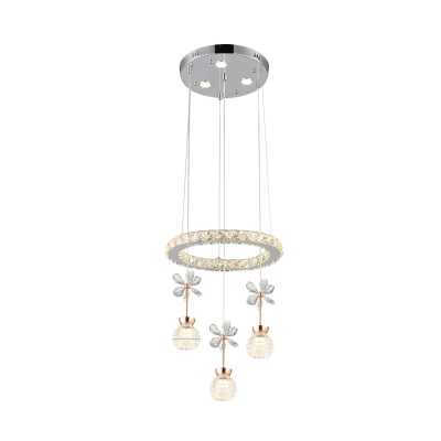 Chrome Circle/Gear Hanging Light Kit Modern 1/3/5 Heads Dimpled Crystal Chandelier Light for Dinging Room