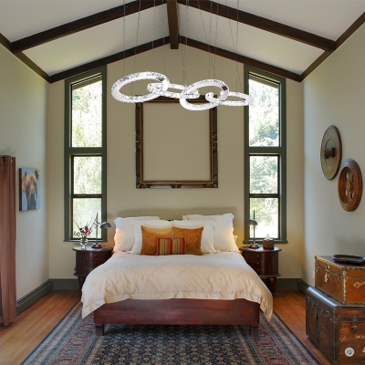 Circle Ceiling Chandelier Modern Crystal LED Chrome Hanging Pendant Light in White/Warm Light for Living Room