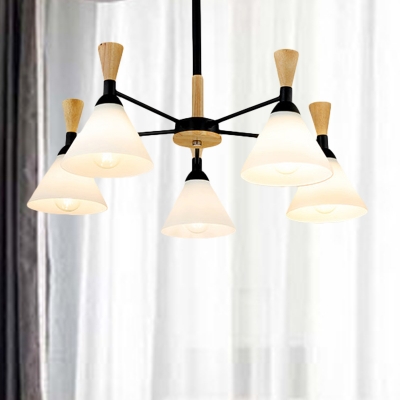 Cone Chandelier Light Fixture Modernist Style White Glass 5 Lights Bedroom Hanging Ceiling Light