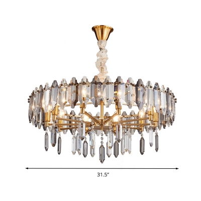 Crystal Block Round Chandelier Light Fixture Contemporary 8/10 Heads Gold Hanging Light Kit