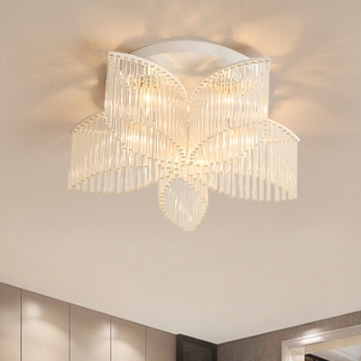 Crystal Rod Petal/Cylinder Ceiling Fixture Modernism 1/3/5 Heads White Flush Mount Lamp