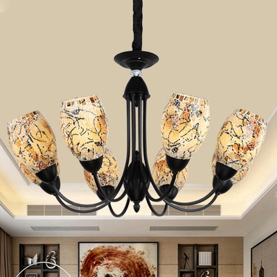 Curved Arm Chandelier Light Fixture Mediterranean Cut Glass 3/6/8 Lights Beige Suspension Pendant for Living Room