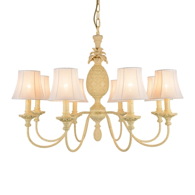 Curved Arm Resin Chandelier Lamp Modern Style 5/8 Lights Yellow Ceiling Pendant Light with Barrel Fabric Shade