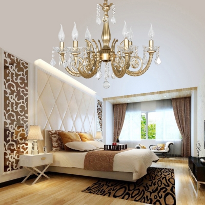Curvy Arm Bedroom Ceiling Chandelier Countryside Crystal 5/6 Lights Gold Suspension Lighting