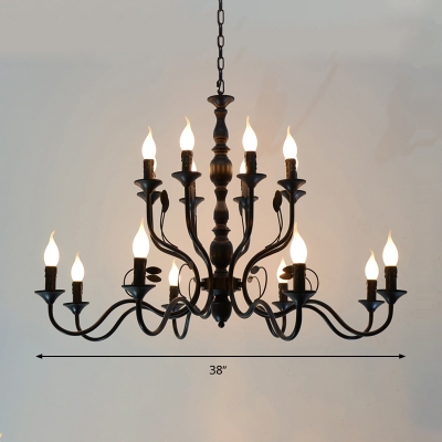 Curvy Arm Pendant Chandelier Traditional Metal 10/12/16 Bulbs Suspended Lighting Fixture in Black
