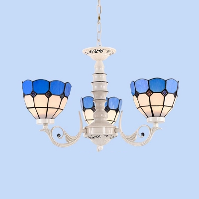 Cut Glass Bowl Chandelier Lamp Tiffany-Style 3/5/6 Lights White Pendant Ceiling Light for Living Room