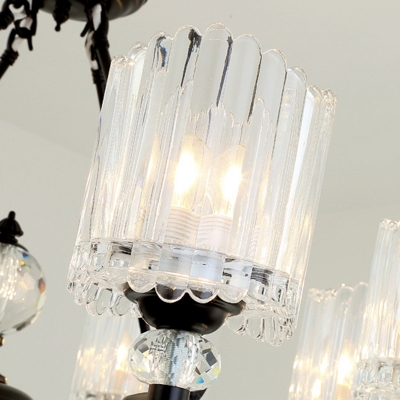 Cylinder Hanging Chandelier Modern Crystal 6/8/10 Lights Living Room Pendant Lighting Fixture in Black