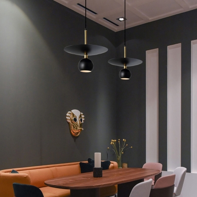 Domed Shade Dining Room Hanging Pendant Light Metal 1 Light Modern Down Lighting in Black