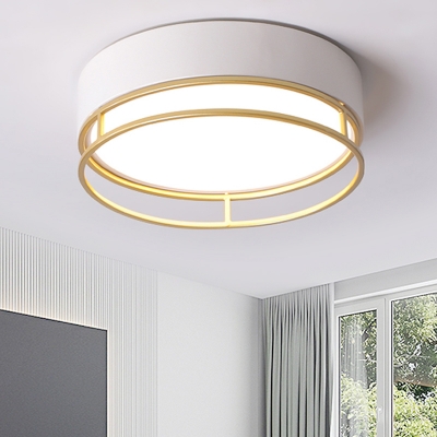 Drum Metal Ceiling Light Fixture Minimalist White LED Flush Mount Light in Warm/White/3 Color Light