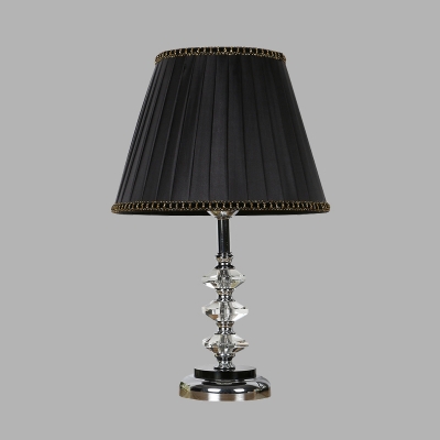 Fabric Black Night Lamp Tapered Single Head Traditionalism Table Light with Metal Round Pedestal