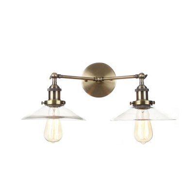 Farmhouse Saucer Sconce Lamp 2 Lights Clear Glass Wall Mounted Light Fixture in Black/Bronze/Brass