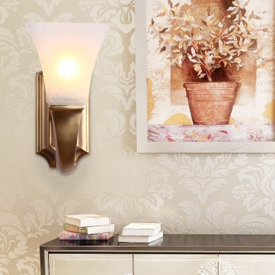 Flared Shade Bedroom Wall Lighting Modern Stylish Frosted Glass 1 Bulb Gold Finish Wall Lamp