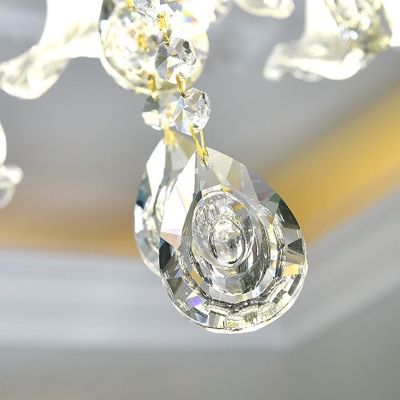 Flower Clear Glass Hanging Light Fixture Postmodern 8 Heads Gold Chandelier Light