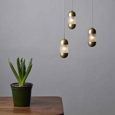 Froeted Glass Pill Capsule Hanging Light Modernism 1 Bulb Brass Suspended Lighting Fixture