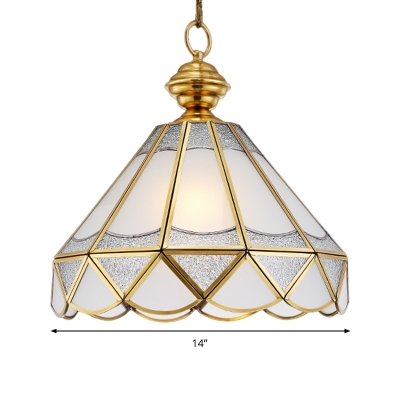 Frosted Glass Gold Pendant Lamp Scallop 1 Light Traditional Ceiling Hang Fixture for Living Room