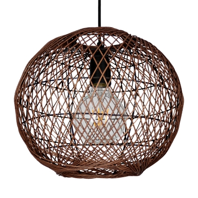 Globe Shaped Bamboo Pendant Light Kit Contemporary 1 Light Coffee Hanging Lamp for Indoor