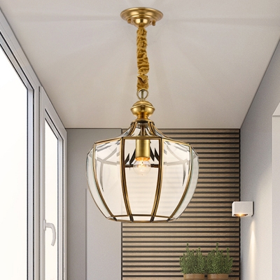 Gold 1 Head Down Lighting Traditional Clear Glass Lantern Pendant Ceiling Light for Balcony