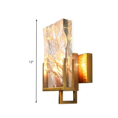 Gold 1 Light LED Wall Sconce Lighting Traditional Clear Crystal Ice Block Wall Mount Light