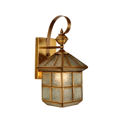 Gold 1-Light Wall Light Sconce Traditional Metal Lantern Wall Mounted Lamp with Curvy Arm