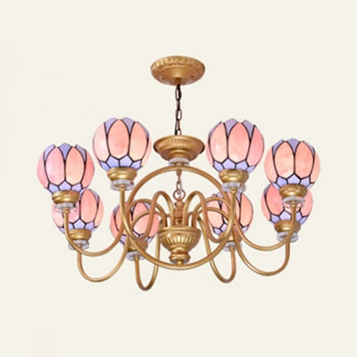 Gold 3/5/6 Heads Pendant Chandelier Tiffany Handcrafted Stained Glass Hanging Lamp for Living Room