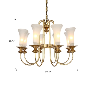 Gold 3/6/8 Bulbs Ceiling Chandelier Colony Opal Frosted Glass Trumpet Hanging Light Fixture