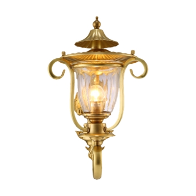 Gold Curved Arm Wall Light Sconce Colonial Metal 1/2-Head Wall Mounted Lamp with Clear Glass Shade