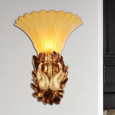 Gold Phoenix Sconce Lighting Modern Style Resin 1 Light Foyer Wall Mounted Lamp with Amber Glass Bell Shade