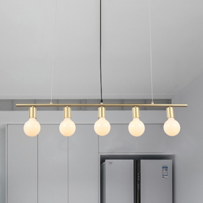 Gold/White Straight Island Light Modernism 5 Bulbs Metal Pendant Lighting Fixture for Dining Room