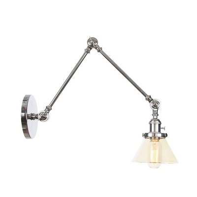 Industrial Cone Sconce Light 1 Light Clear/Amber Glass Wall Lamp Fixture in Black/Bronze/Brass with Adjustable Arm, 8