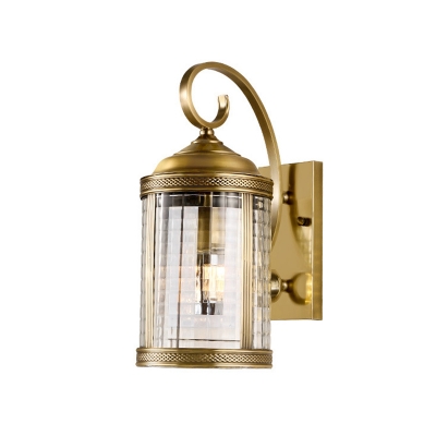 Lantern Foyer Wall Lamp Traditional Metal 1 Head Gold Wall Mounted Light with Clear Glass Shade