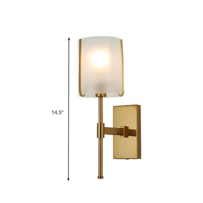 Metal Gold Wall Mount Lighting Straight Arm 1 Bulb LED Minimalism Wall Sconce with Frosted Glass Shade