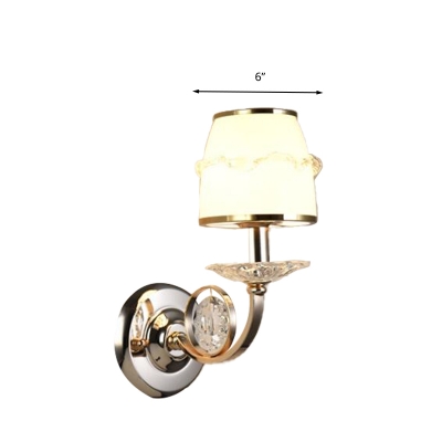 Metal White Wall Mount Lighting Conical 1/2 Bulbs Traditional Wall Sconce with Dangling Crystal Accent