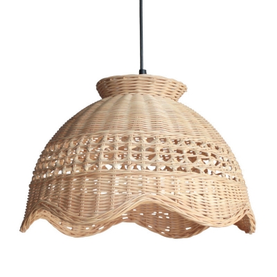 Modern Scalloped Bamboo Pendant Light Kit 1 Light Ceiling Lamp in Beige for Dining Room