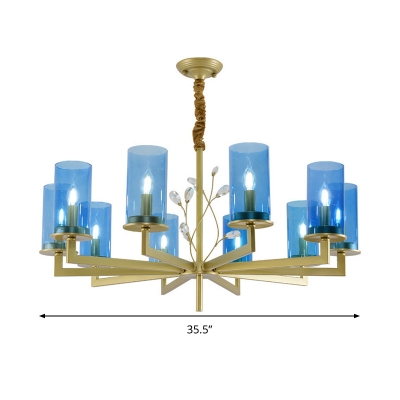 Modern Style Cylinder Chandelier Lamp Blue Glass 8/10 Lights Living Room Hanging Ceiling Light