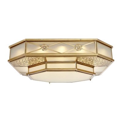 Octagon Milky Glass Ceiling Mounted Fixture Traditional 5 Bulbs Living Room Flush Mount Ceiling Lamp in Brass