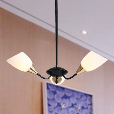Opal Glass Beveled Chandelier Lamp Modern 3/6/8 Heads Black Hanging Light with Starburst Design
