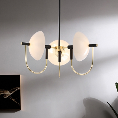 Opal Glass Dome Pendant Chandelier Modernism 3/6 Bulbs Ceiling Suspension Lamp in Black-Gold