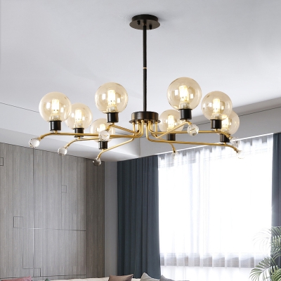 Orb Pendant Chandelier Contemporary Cognac Glass 8 Heads Living Room Hanging Ceiling Light