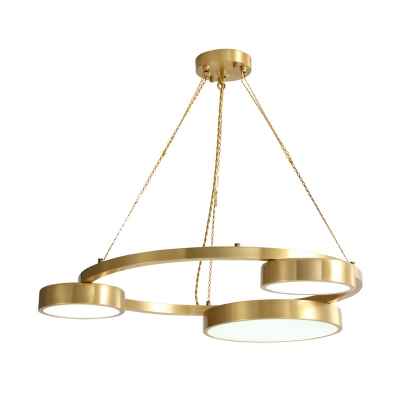 Postmodern Circular Ceiling Chandelier Metal 3 Heads Brass Pendant Light Fixture