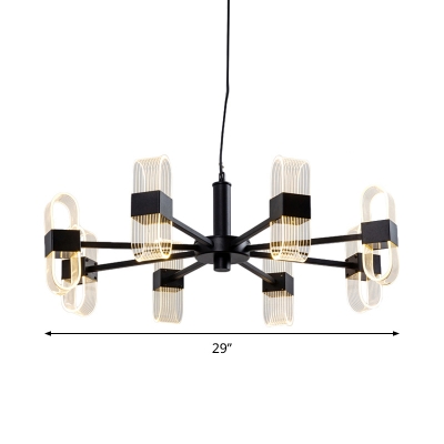 Radial Chandelier Lamp Modern Metal 6/8/12 Heads Black Hanging Ceiling Light with Acrylic Shade in Warm/White Light