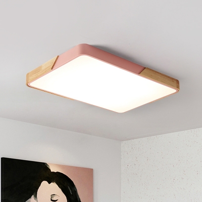Rectangle Metal Flush Mount Macaron White/Pink LED Ceiling Lighting with Acrylic Diffuser