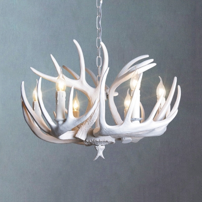 Resin Deer Antler Ceiling Chandelier Traditional 3/4/5 Bulbs Hanging Pendant Light in White