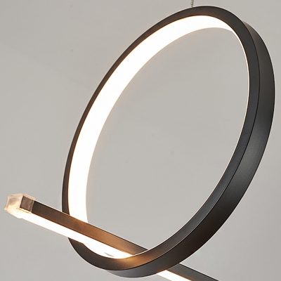 Ring and Linear Multi Light Pendant Modern Simple Metal Led Chandelier with Rectangle Canopy