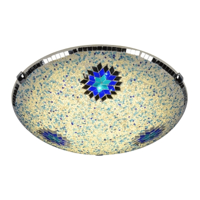 Round Flush Mount 2/3/4 Lights Stained Glass Mediterranean Flush Ceiling Light in Yellow and Blue, 12