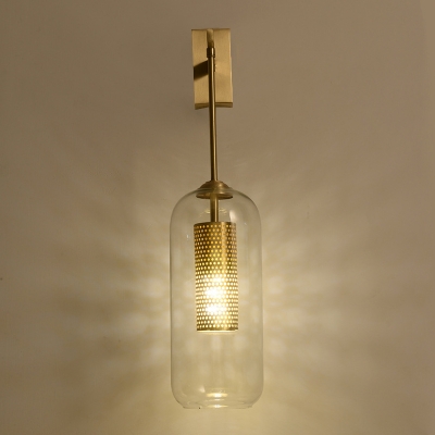 Simple Dual Cylinder Wall Mount Lamp Clear Glass 1 Bulb Golden Sconce Light Fixture