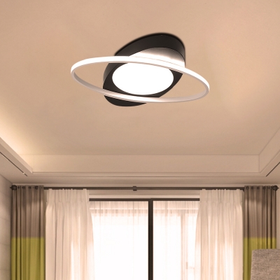 Simple Style Oval Ceiling Light Acrylic Bedroom LED Flush Mount Lamp in Black/White, 18