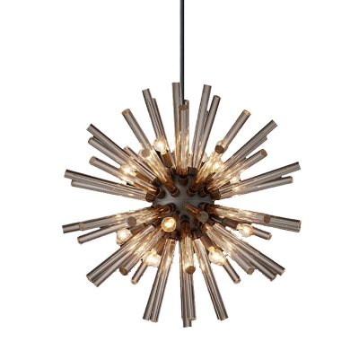 Sputnik Chandelier Light Fixture Modern Smoke Gray Crystal 9 Bulbs Brass Ceiling Pendant Light for Living Room